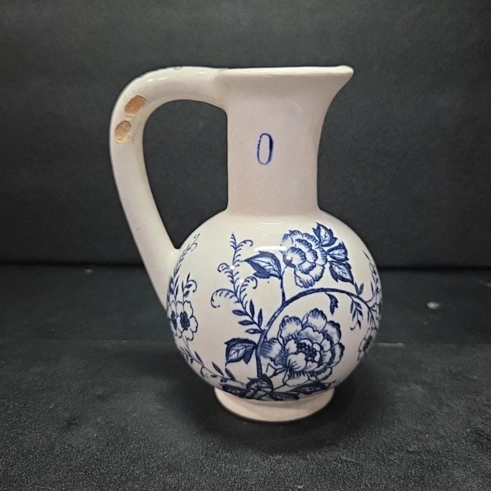 Blue‎ Peony Oil Cruet, Handpainted Floral Oil Bottle, Vintage Floral Home Decor